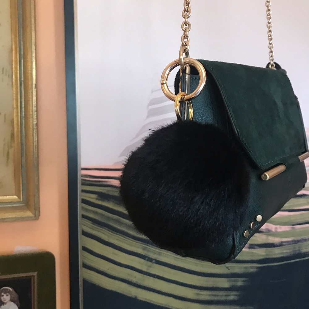 Brand new faux vegan fur pom keychain black